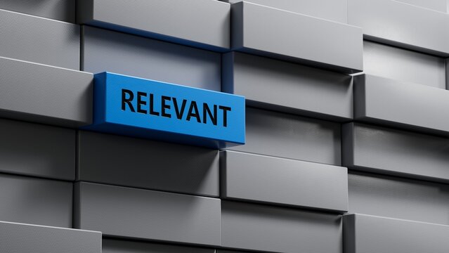  metal blocks with text RELEVANT. financial market. financing.close up of metal blocks,Business Concept.3D rendering.
