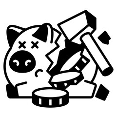 Hammer and Piggy Bank black fill icon