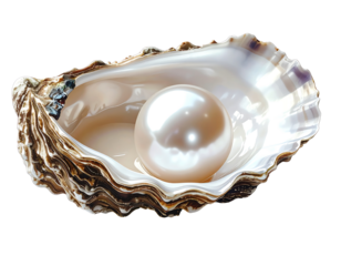 Pearl Resting Inside Open Oyster Shell on White Background