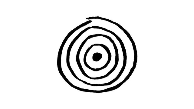 Rough black marker animation of a simple concentric oval target icon featuring a noisy, jittery, looping scribble effect on a white background, ideal for concepts like focus, aim, ripple, abstract