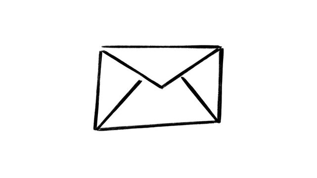 Hand drawn mail envelope icon featuring jittery scribbles and looping motion on white background suitable for communication, email, message, or letter overlay design
