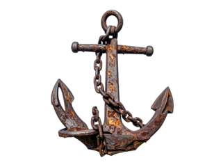 Rusty Anchor with Thick Chains and Pointed Flukes