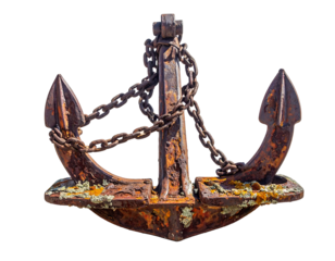 Rusty Anchor with Thick Chains and Pointed Flukes