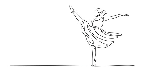 One line drawing of ballerina dancing en pointe in arabesque pose © Bilas