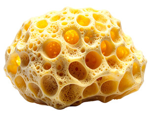 Soft Yellow Sponge with Irregular Holes on White Background
