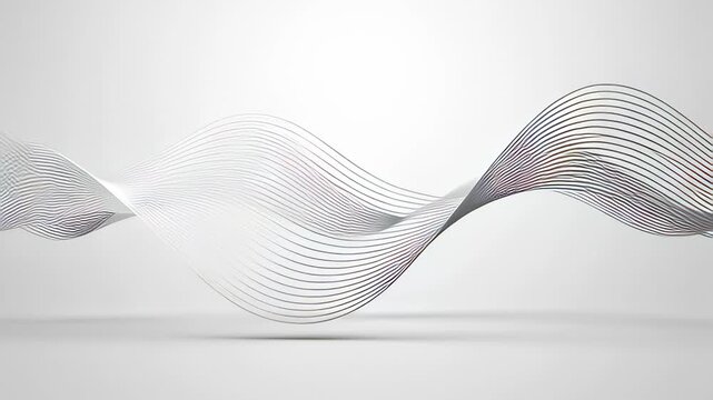 Minimalist abstract waves of thin black lines flowing on a bright white background in a seamless 3D loop, ideal for elegant corporate presentation backdrops.