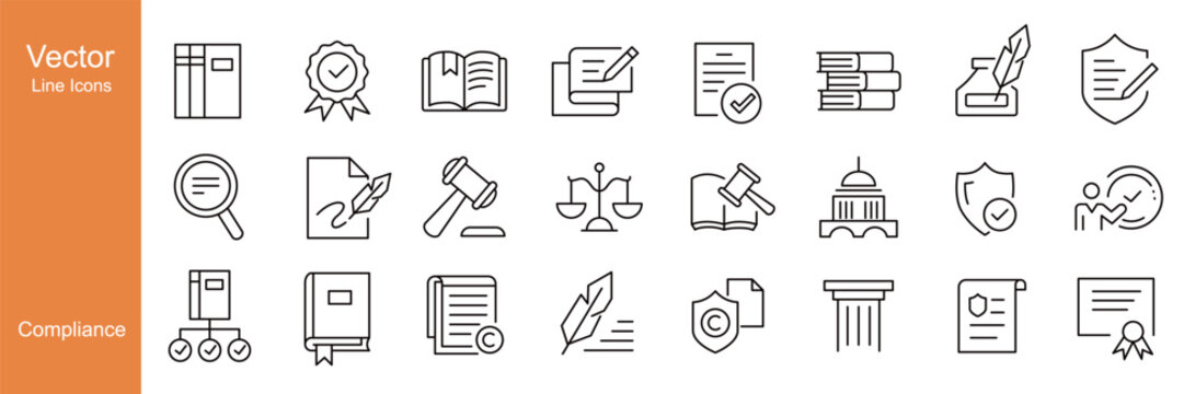 Compliance Icons - Vector Line. Editable Stroke.