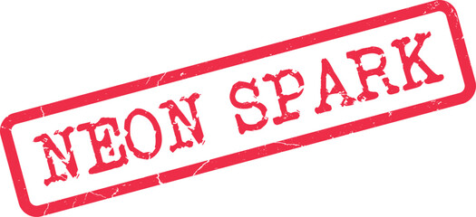 Red grunge rubber stamp mark with the bold uppercase text Neon Spark on a white surface