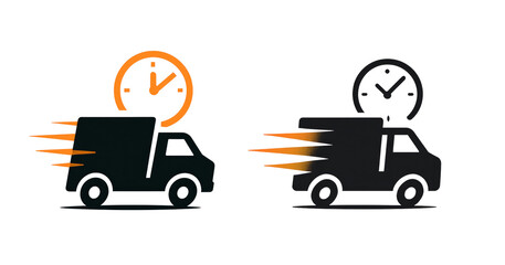 Fast express delivery truck icon with speed lines and clock symbol