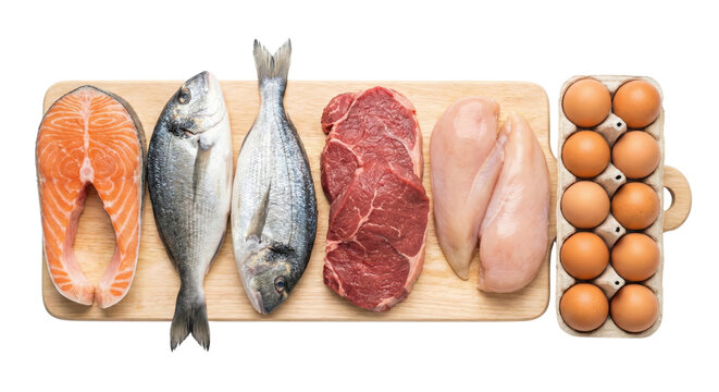 Nutrient rich proteins arranged for culinary inspiration isolated on transparent background