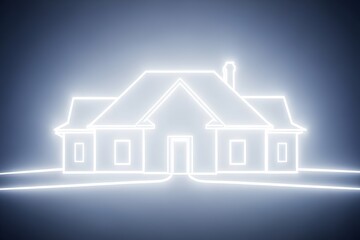 Glowing outline of a traditional house illuminated with bright neon light isolated on transparent background