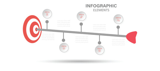 Infographic design template. Business goal and target achievement process representation simple step infographic. Business concept with 5 steps.