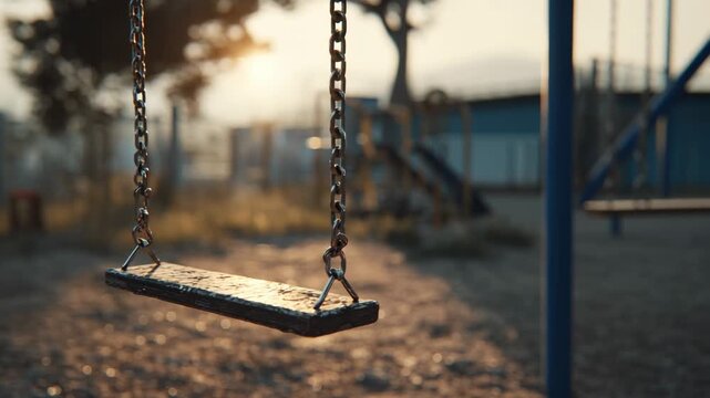 Empty swing set in abandoned playground