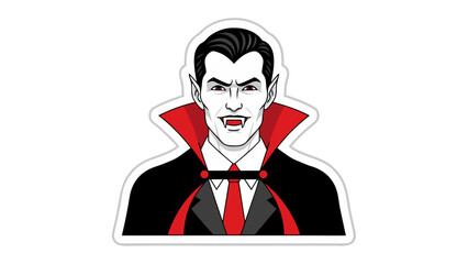Pixelated Portrait of a Vampire Character with Red Eyes and Fangs Wearing a Black Cape and Red Tie on a Black Background
