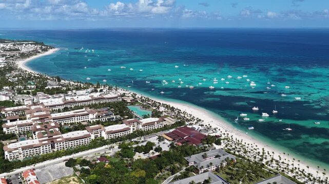 Punta Cana Skyline At Bavaro In Punta Cana Dominican Republic. Caribbean Skyline. Beach Landscape. Nature Seascape. Punta Cana Skyline In Bavaro In Punta Cana Dominican Republic. Scenic Palm Trees.
