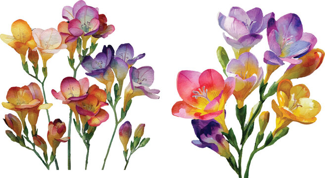
Beautiful freesia flower vector illustration in watercolour style