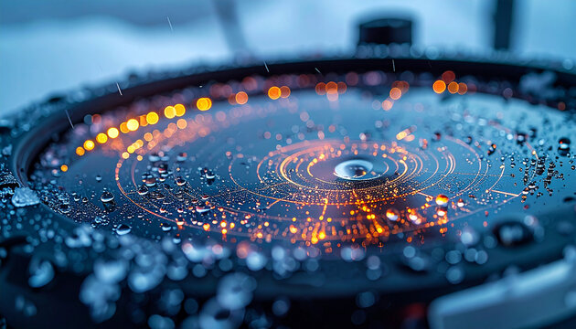 Precision Navigation: A close-up view of a nautical compass, its intricate design radiating with a subtle glow against a background of gentle rain and nautical environment.