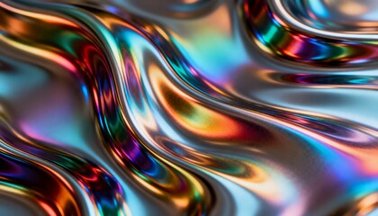 Abstract Metallic Fluid in Vibrant Rainbow Colors with Smooth Curves and Reflective Surface Lighting