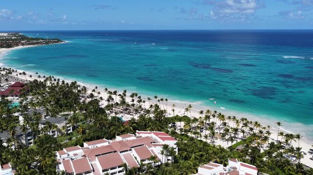 Punta Cana Skyline At Bavaro In Punta Cana Dominican Republic. Caribbean Skyline. Beach Landscape. Nature Seascape. Punta Cana Skyline In Bavaro In Punta Cana Dominican Republic. Scenic Palm Trees.
