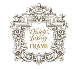 antique frame vintage engraving vector illustration. decoration, classic renaissance style intricate illustration