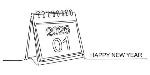 Happy new year 2026 calendar page with january date