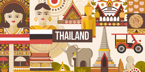Illustrative depiction of thailand s culture landmarks and traditional elements