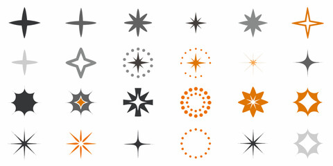 Collection of diverse star and sparkle shaped icons in varying styles