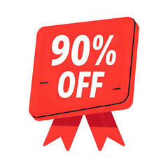 A vibrant red sale sign displaying a ninety percent off discount offer