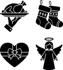 Christmas and Holiday Celebration Black Silhouette Icons Set