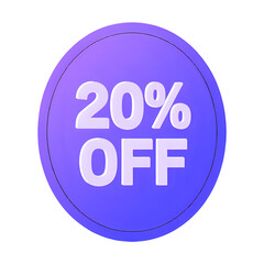 A circular gradient button displaying a twenty percent off promotion