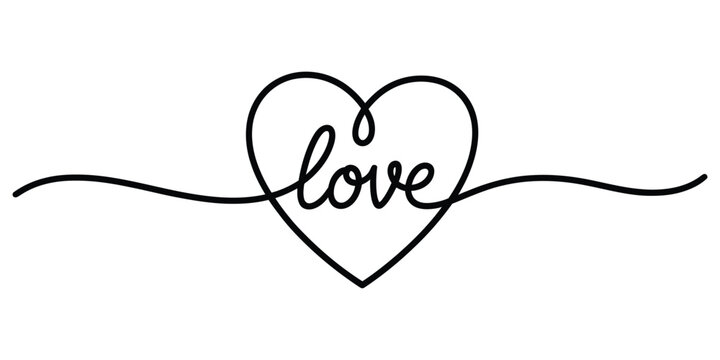 Naklejki Minimalist continuous line art heart with word love