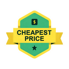 A colorful badge proclaiming the cheapest price with a dollar sign symbol
