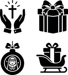 Christmas and Christian Holiday Icons Set: Faith, Gifts, Nativity, Sleigh