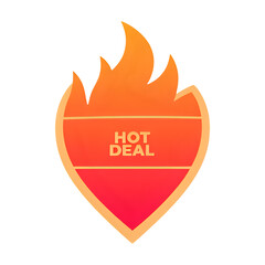 A vibrant flame shaped badge displaying a hot deal promotional message