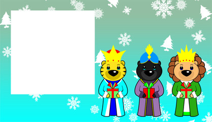The Three Kings animals character cartoon pictureframe in vector format