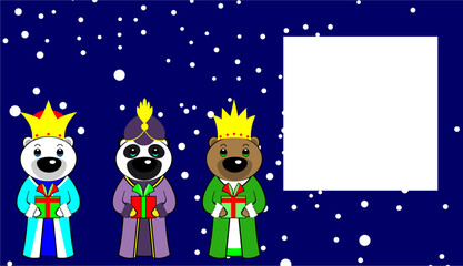The Three Kings animals character cartoon pictureframe in vector format