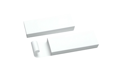 Two white rectangular boxes; one has unwrapped paper. Black background