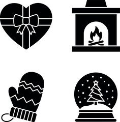 Festive Holiday Icons Set: Cozy Winter Celebration Symbols and Gifts