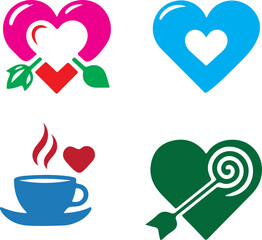 Colorful Heart Icons Set – Love, Coffee, and Celebration Symbols Illustration
