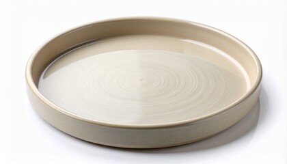 Shallow Beige Ceramic Dish on White Background Studio Still Life