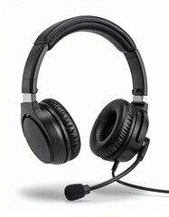 Fototapeta premium Black Over Ear Headphones with Microphone on Clean White Background