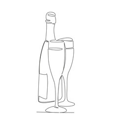 One continuous single drawing line art flat doodle gold, party, bubble, celebration, drink, alcohol, sparkling. Isolated image hand draw contour on a white background, hand drawn, not AI