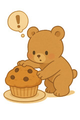 Fototapeta premium Sticker, cute animal character, Baby Bear Finds Muffin