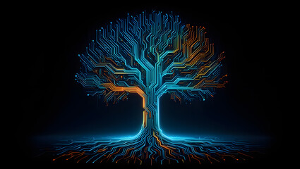 Night nature illustration design with moon and color vector pattern of a tree and bird ornament