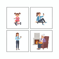 Life Stages Illustration Set &ndash; Childhood to Old Age Activities