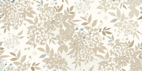 Delicate floral pattern with beige and pale blue botanical elements