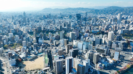 都市の風景ドローン空撮