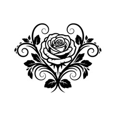 Vintage Rose With Decorative Swirls And Leaves Ornament