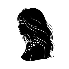 Silhouette of a Woman with Hearts on Her Shoulder