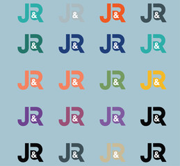 JR& logo icons in grid, colorful branding variations with ampersand symbol, flat vector design